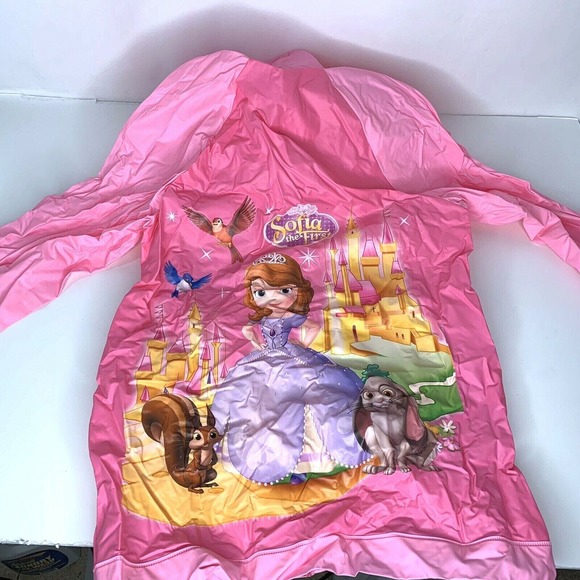 Sophia The First Girls Rain Slicker Jacket Packable Size Medium Pink PVC - Picture 6 of 12